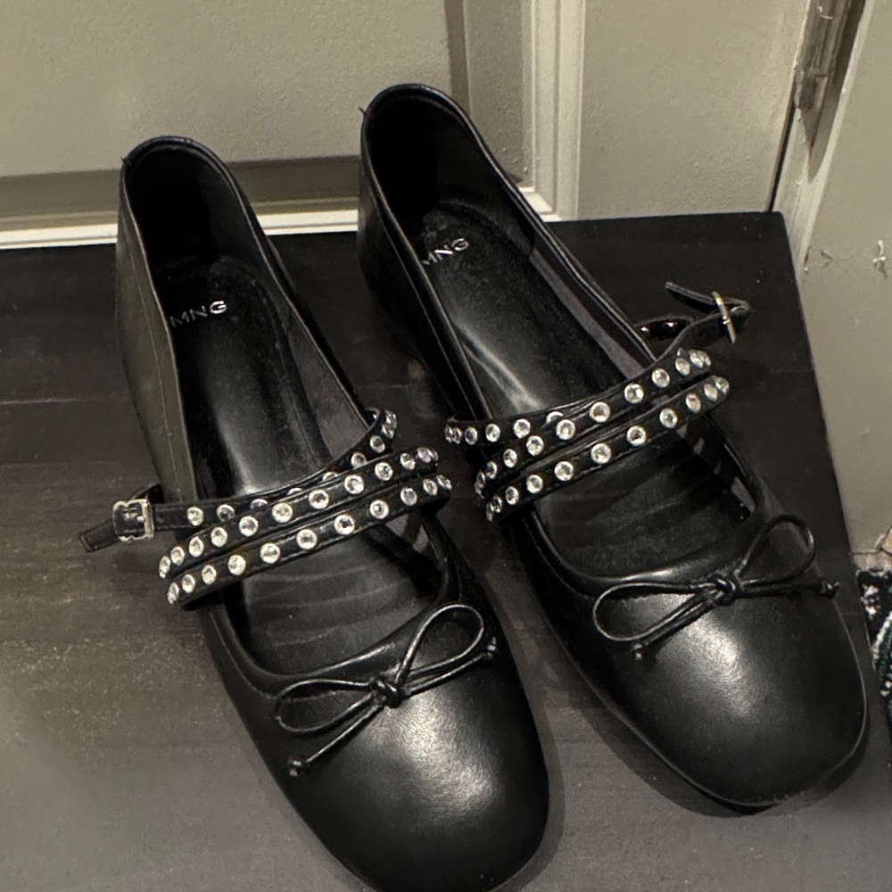 Mango Black Studded ballerina flats